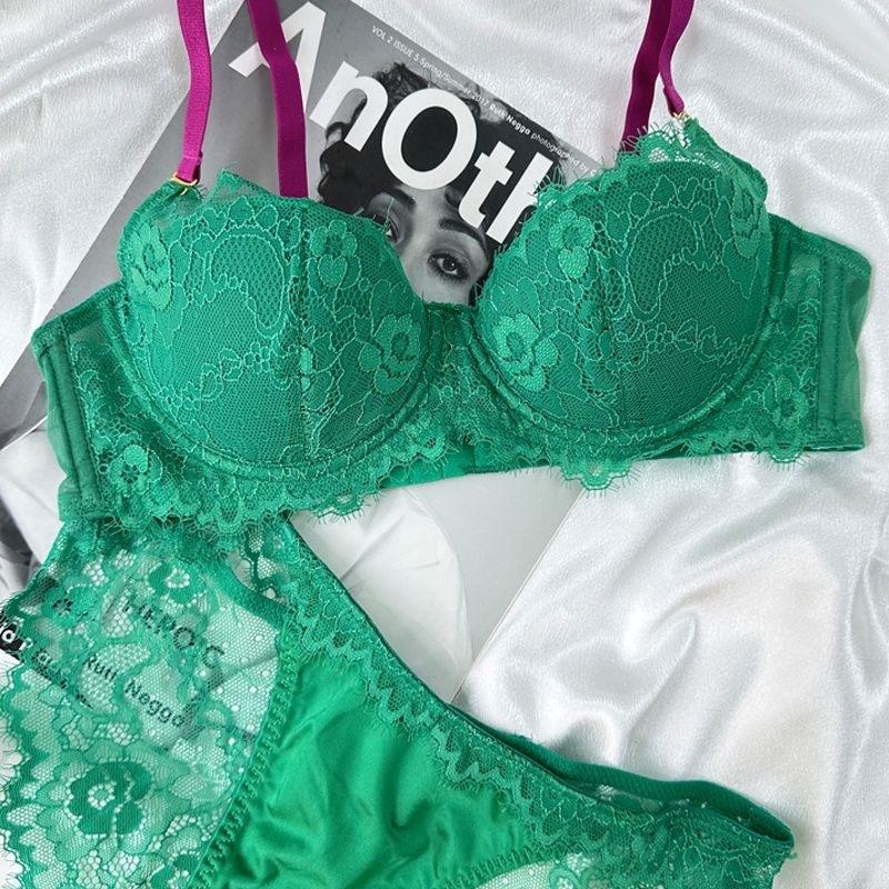 French Underwear Women's Thin Big Breasts Show Small Breasts, Lace Contrasting Color, Steel Rings Gather, Anti-sagging Bra, Rose Red Bra
