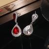 Sparkling Teardrop Dangle Earrings for Women, Full Cubic Diamond Paved Drop Earrings,Red/White/Aurora Crystal Bridal Jewelry for Wedding Party Prom