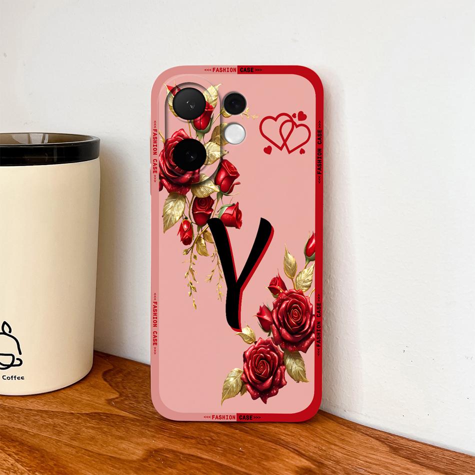 For Vivo V60 Lite 5G Phone Case Fashion Rose Letters Soft Liquid Silicone Housing For Vivo V 60 Camera Coverage Anti Drop Shell