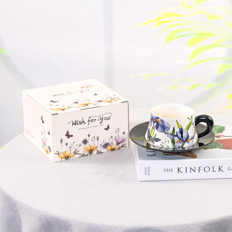 Niche Hand-Painted Floral Ceramic Coffee Cup and Saucer - Luxurious Nordic Design