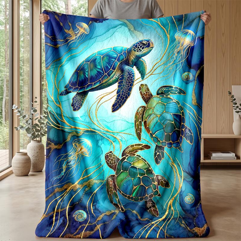 Oceanic Turtles Adventure Theme blanket Lightweight Warm Flannel Blanket Decorative Throw Blanket for Home Decoration