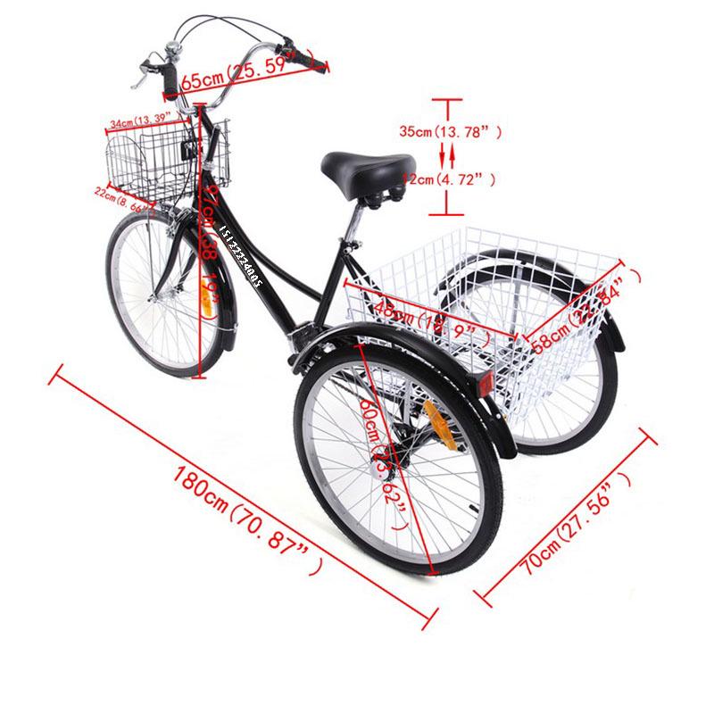 24" & 26" Human-Powered Tricycle for Elderly with Vegetable Basket