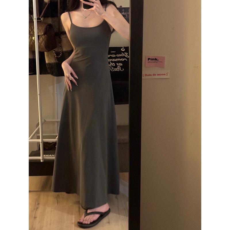 Hot Girl with High Waist In Summer Slimming Down with Waist Cinching Revealing Shoulders Wearing Knee High Camisole Dress Underneath for Women