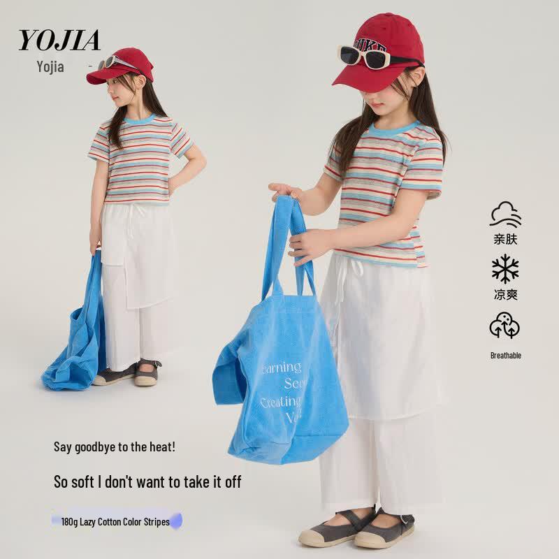 YOJIA Girls Striped Short Sleeve T-Shirt 110
