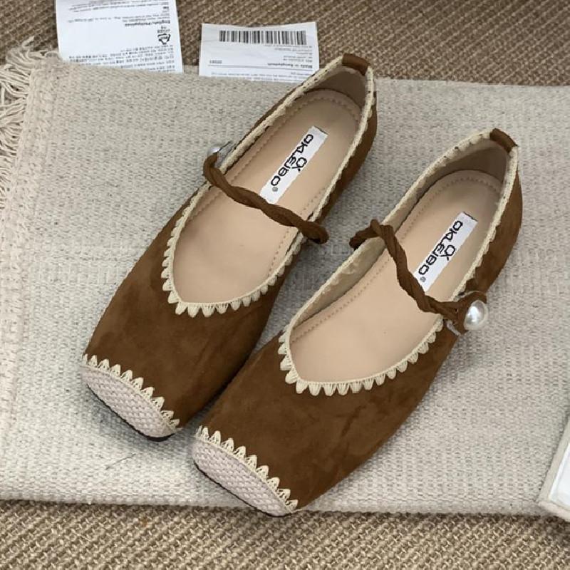 

Мода Мода Дизайн в горошек Туфли-лодочки на низком каблуке Женские Высококачественная искусственная замша Декорация жемчужной пряжкой Обувь Мэри Джейн Удобные Нескользящие балетки 35 коричневый