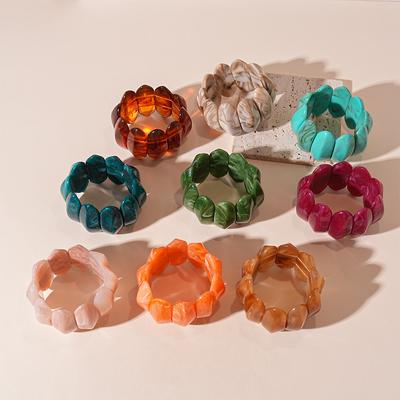 Fashion Resin Elasticity Wide Bracelets For Women Girls Colorful Ellipse Bangles Bracelet Geometric Stretch Jewelry Gift