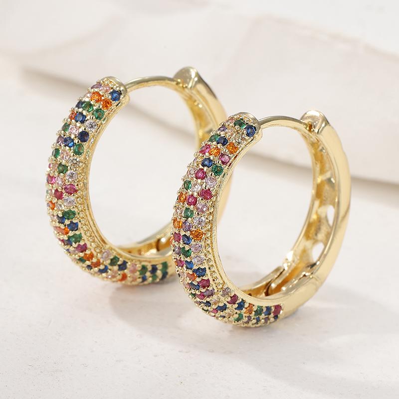 Sparking Colored Synthetic Zirconia Golden Plated Hoop Earrings for Women's Elegant Daily Versatile Jewelry Accessories