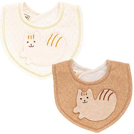 Pompkins BABY Coton Biologique Mini Fabriqué au Japon Y-1298 100% [Série Écureuil] Bavette, (marron)