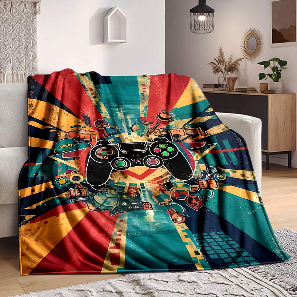 1pc Gamer Console Print Blanket Lightweight Flannel Throw Blanket For Sofa, Bed, Living Room, Office, Outdoor Travel, Camping