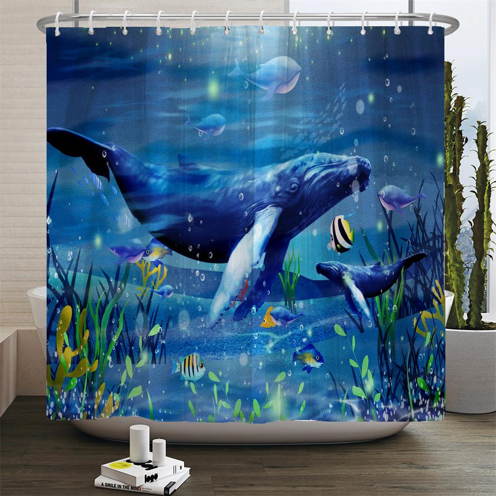 Ocean Underwater World Turtle Dolphin 3D Printing Shower Curtain Bathroom Curtain Waterproof Polyester Bath Curtains with Hooks