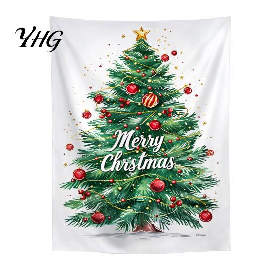 Festive Background Cloth Merry Christmas Tapestry, Wall Hanging Fabric Backdrop, Xmas Tree Winter Holiday Themed Decor Art for Living Room,
