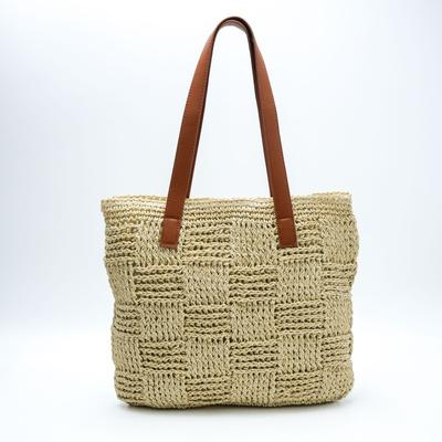 New Shoulder Splicing Straw Bag Casual Solid Color Women's Bag Large Capacity Hand-woven Bag Seaside Vacation Beach Bag