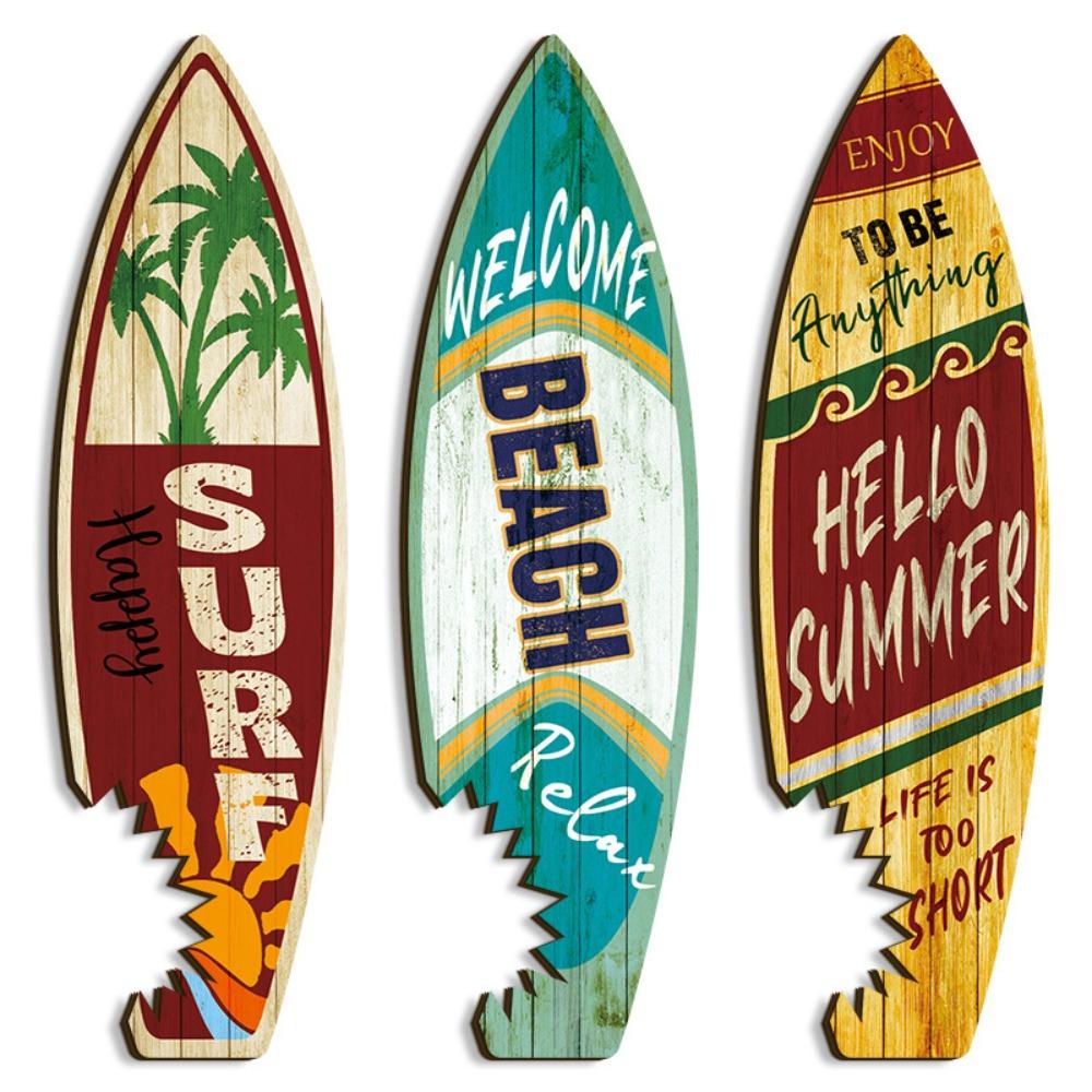 3Pcs Vintage Print Surfboard Wall Hanging Hawaiian Style Surfboard Wooden Sign Seaside Wall 3Pcs