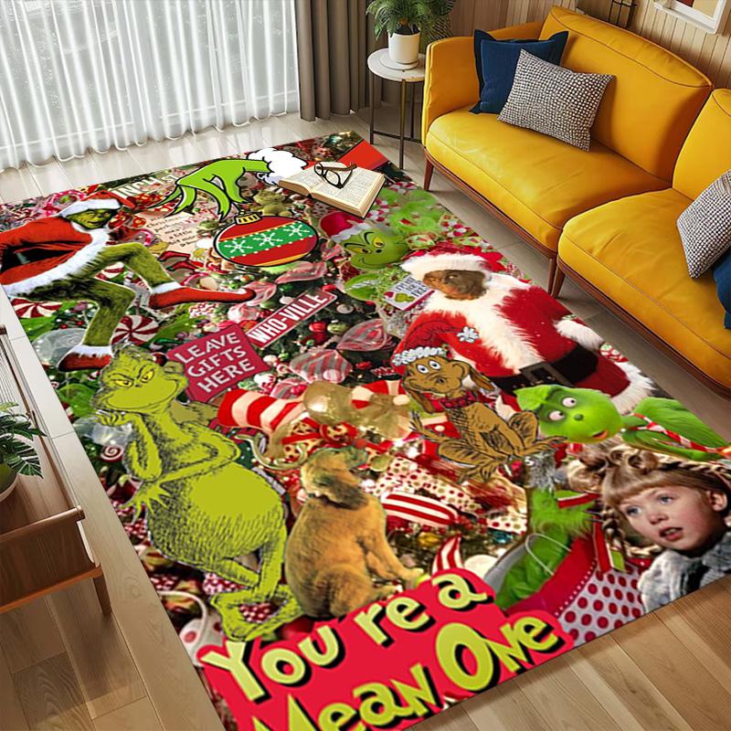 Grinch Christmas Living Room Non-Slip Area Rug Soft Carpet for Bedroom Game Playroom Sofa Office Home Decor Doormat Christmas Gift C9211459