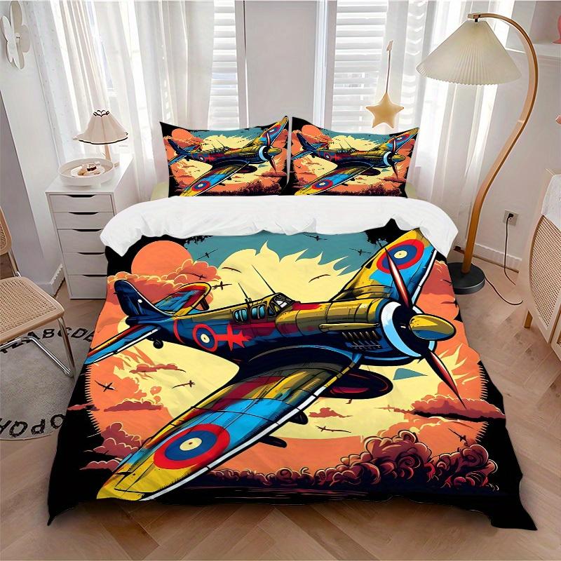 

3pcs Aircraft Sky 1Cover + 2Pillowcases, PillowInserts NotIncluded, Machine Washable, All - Season Use, Suitable for Bedroom Guest Room, 203 135x200cm