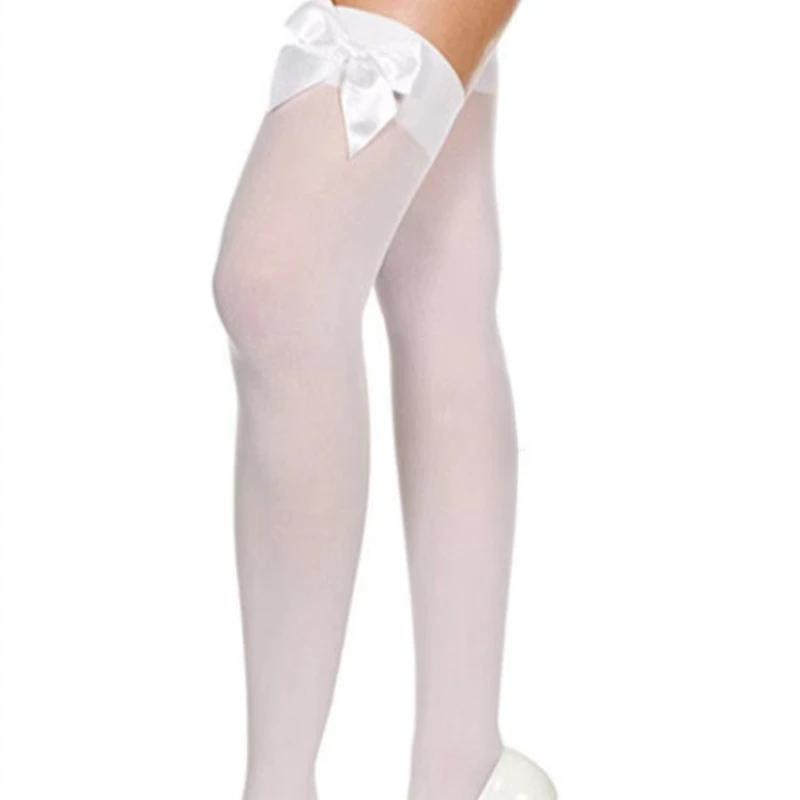 Cute Transparent Lingerie Stockings Pure Lovely Bow Over Knee Black White Black Pink Bow Sexy Suspender High Tube Silk Stockings