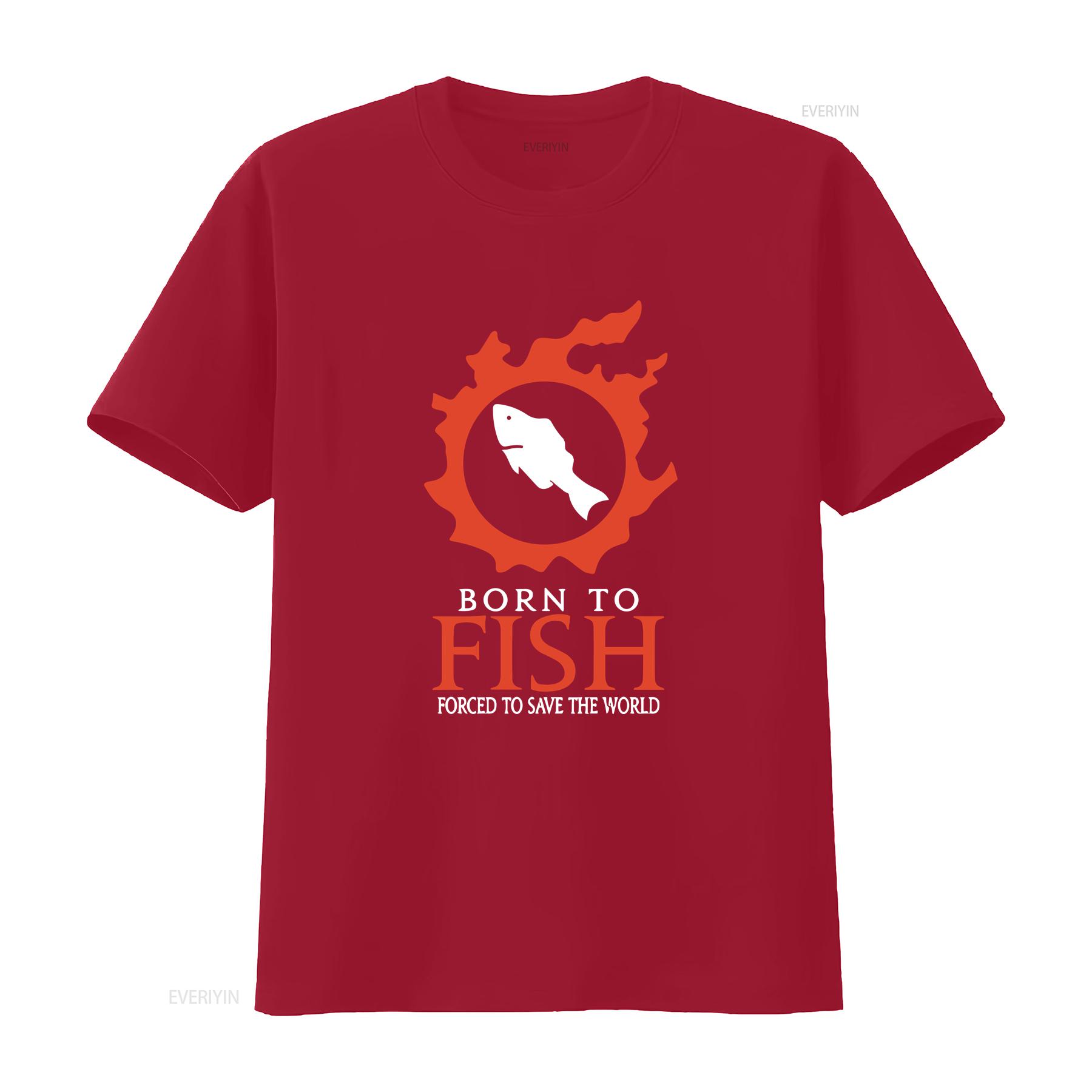 

Born to Fish Forced save the World Funny FF14 MMORPG meme T Shirt vintage Washed streetwear Stylish Soft homme Breathable S