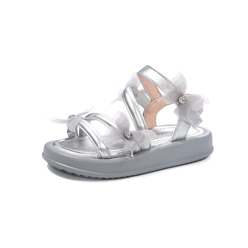 Girls Sandals with Lace Butterfly Children Beach Shoes Open Toes Soft Sole 2025 Summer New Kids Princess Shoes Non-slip Trendy