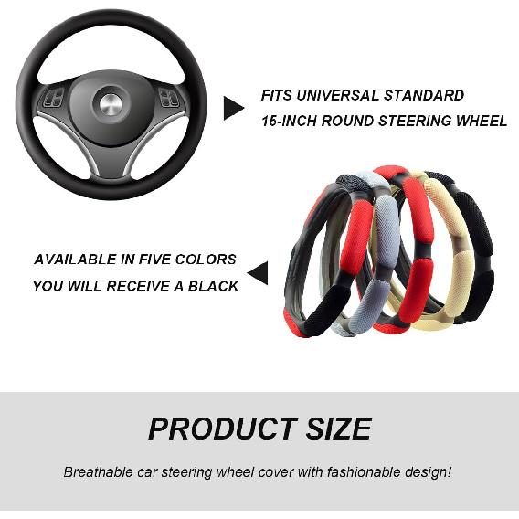 Car Steering Wheel Cover, 15" Anti-Slip Steering Wheel Protector Soft Hand Pad Cushion, Breathable Ice Silk Auto Wheel Wraps Comfy Grip All-Season
