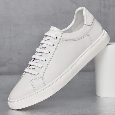 Tênis de skate da moda masculino: Calçados Casuais de Moda em Couro Branco, Couro Bovino de Camada Superior, Tamanhos Grandes Disponíveis