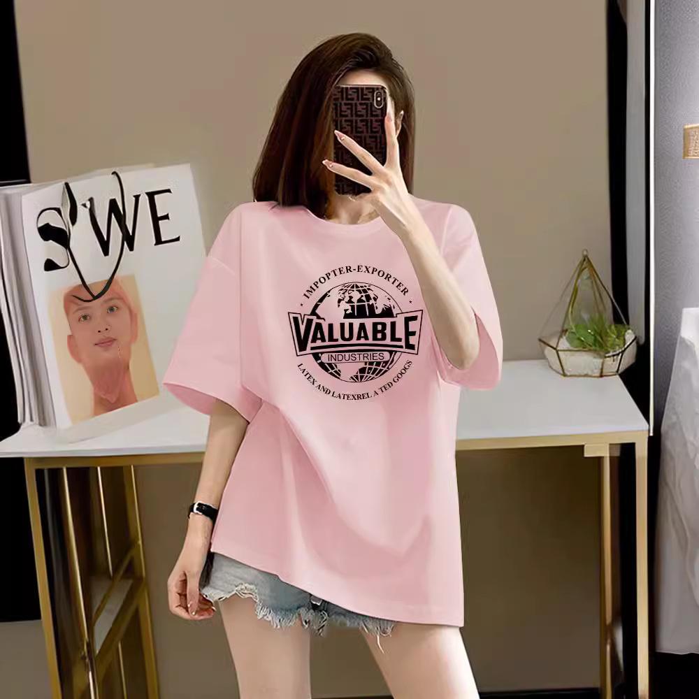 Women's 2024 European Oversized Short-Sleeve Round Neck T-Shirt - Trendy Summer Student Style