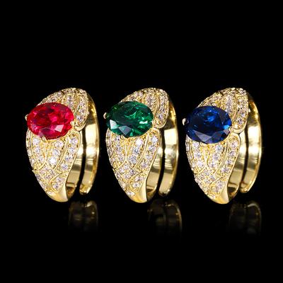 Jewelry Copper Bottom Gold-Plated Simulation Corundum Temperament Egg-Shaped Gold Ring Women 7 * 9