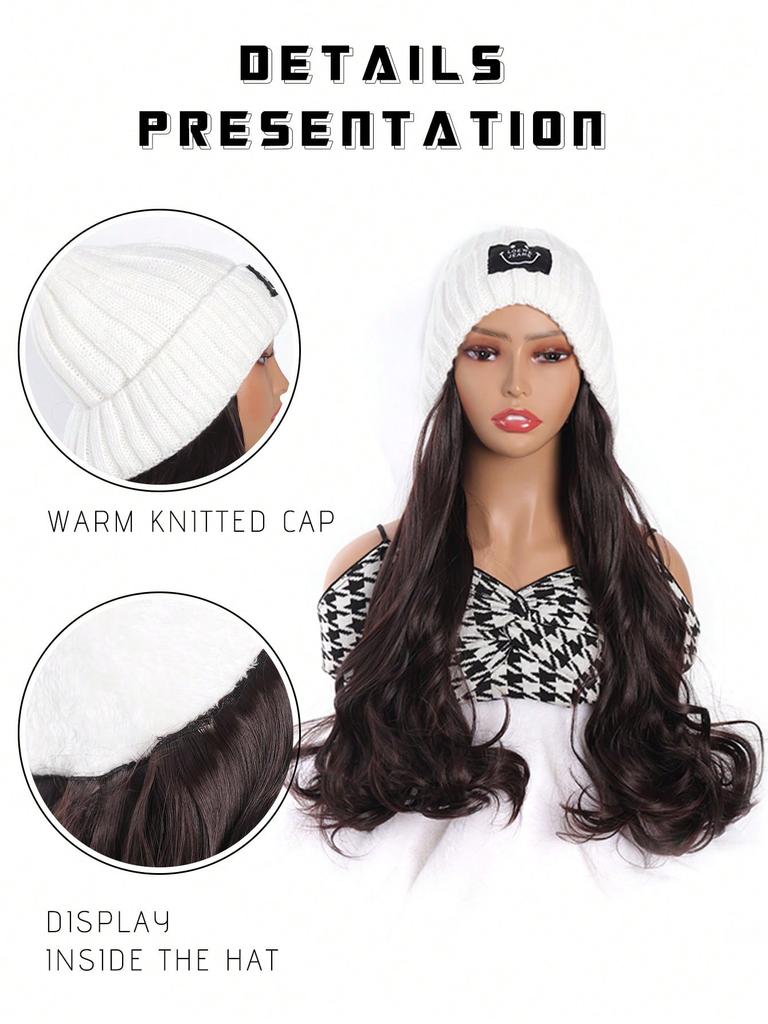 Peruki syntetyczne z symbolem uśmiechniętej buźki z długimi, dużymi falami do przedłużania włosów dla kobiet i dziewcząt, modny design, kapelusz i peruki w jednym kawałku do codziennego użytku