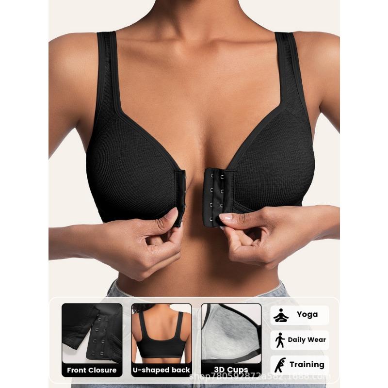 

Women s Beige Front Closure Wireless Sports Bra U-shaped Back Everyday Bra S чорний