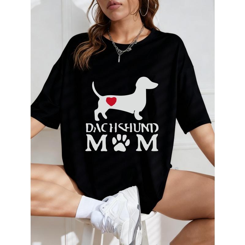 Vit Oversized T-shirt Med Dachshund Mamma Tryck Och Rött Hjärta Design För Vardagsbruk Och Hundälskare Outfits