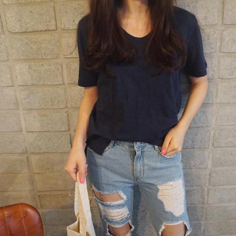 Slub Cotton T-shirt Women's Summer New Style V-neck Inner Bottoming Shirt Trend Top Short-sleeved Loose and Thin