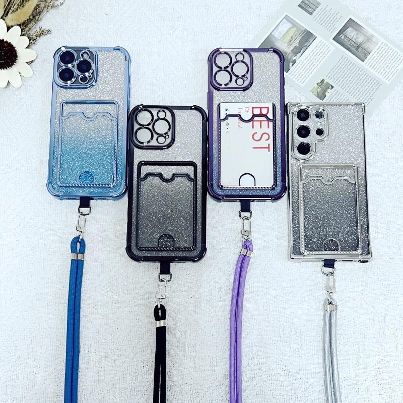 Phone Case Cswo02 Lanyard Glitter Case For Xiaomi Redmi Note 14 13 12 Pro 14C 13C Mi 14T 13T 12T 11T Wallet Card Crossbody Cord Strap Pating Cover