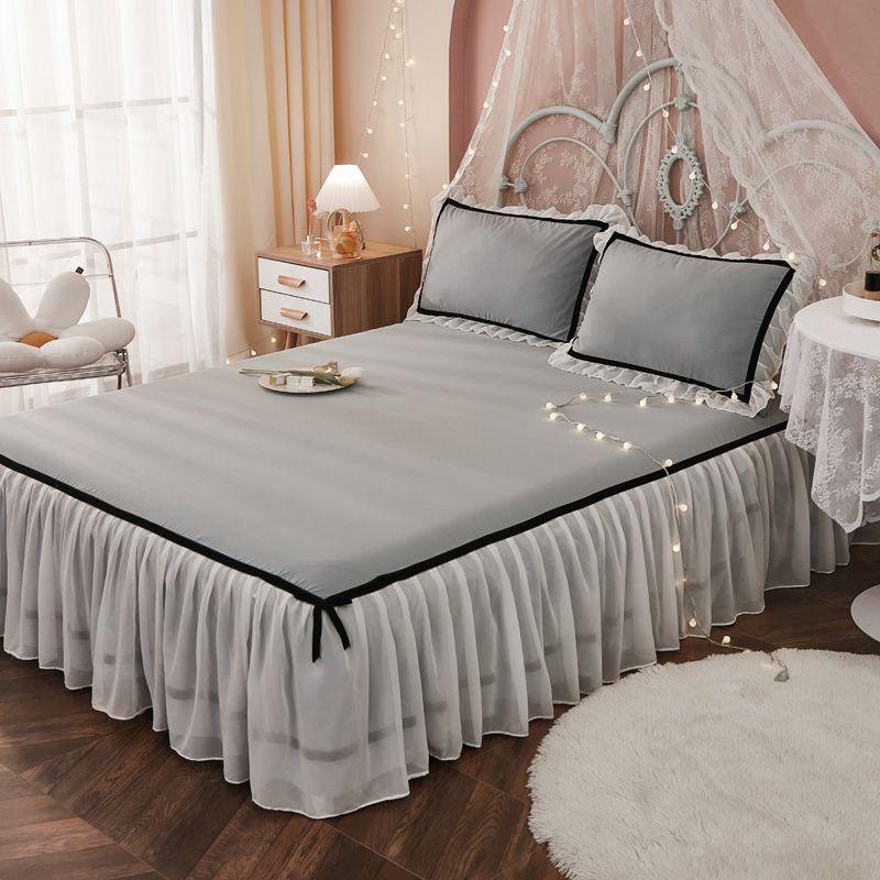 3-częściowy prześcieradło koronkowe spódnica elastyczna dopasowana podwójna narzuta z poszewkami na poduszki pokrowiec na materac zestaw pościeli elastyczny prześcieradło king size