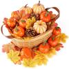 Autumn Pumpkin Decor Set: Realistic Mini Pumpkins, Pinecone & Maple Leaves