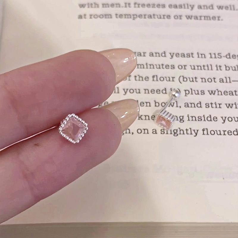 Elegant Pink Sugar Cube Stud Earrings for Women – Trendy, Versatile, and Sweet Ear Accessories