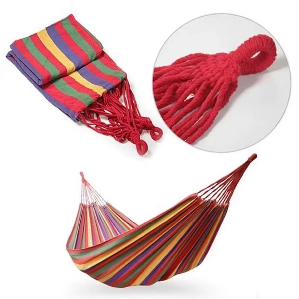 1 Pcs Thick Canvas Hammock Double Hammock Outdoor Camping Backpackaging Leisure Swing Portable Hanging Bed Wooden Stick Hammock