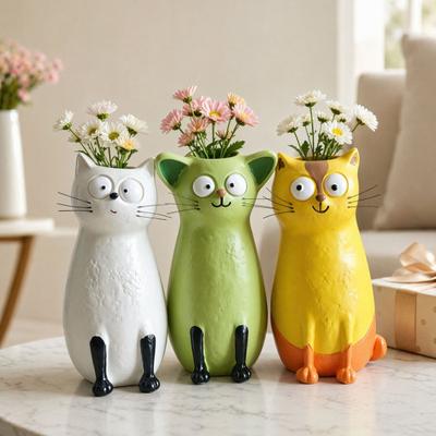Cat Vase for Flowers, Quirky Cat Flower Vase for Desk Decoration and Bookshelf Display, 3D Decorative Vases for Home Office Styling and Gift Giving,