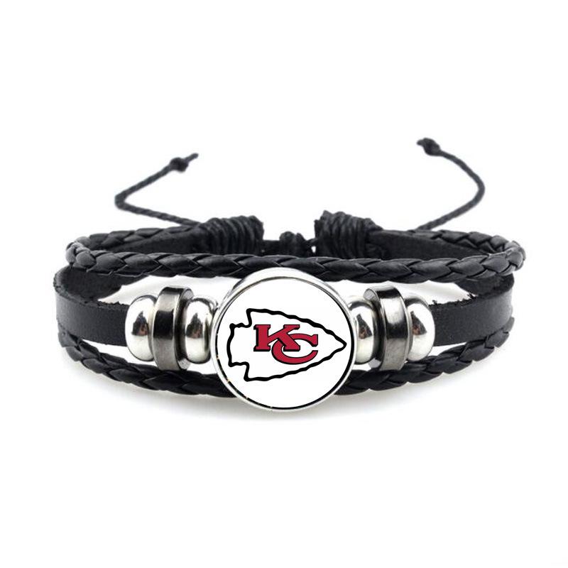 NFL 32 Teams Schwarzes Vintage-Leder-Football-Armband mit Zeit-Edelstein
