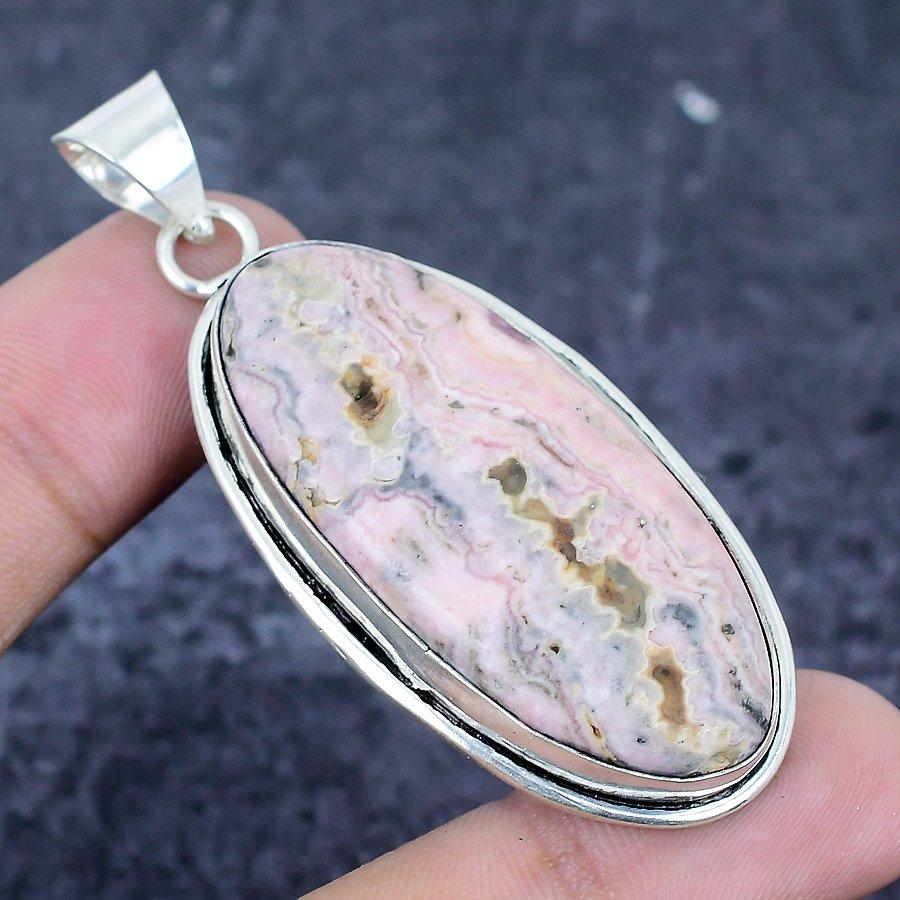 Natural Rhodochrosite Gemstone 925 Sterling Silver Jewelry Pendant 2.48" e2t66