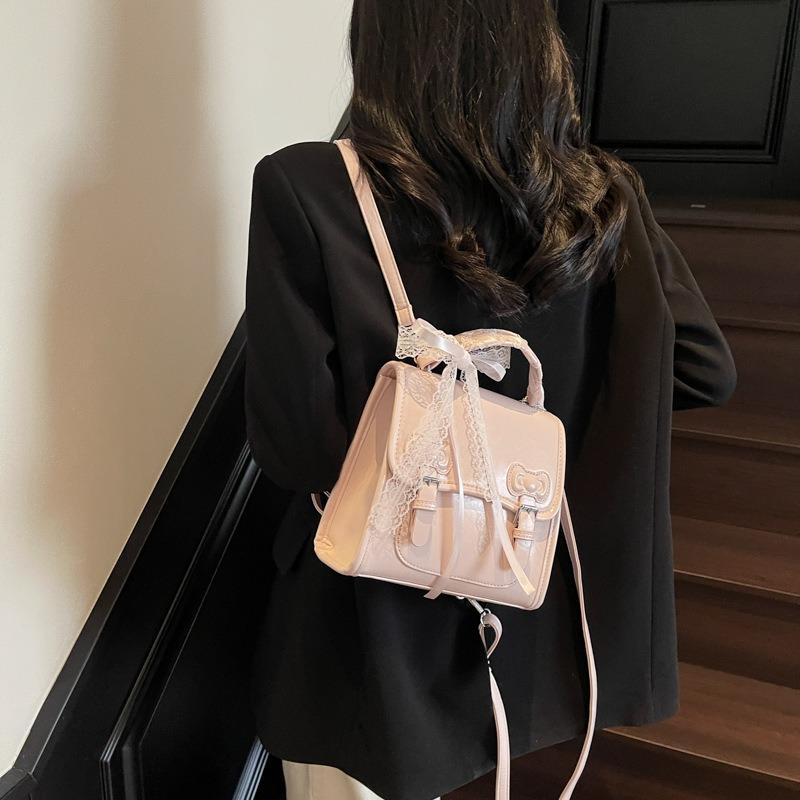 College style backpack bag women's new trendy spring fashion backpack versatile sweet schoolbag portable small square bag