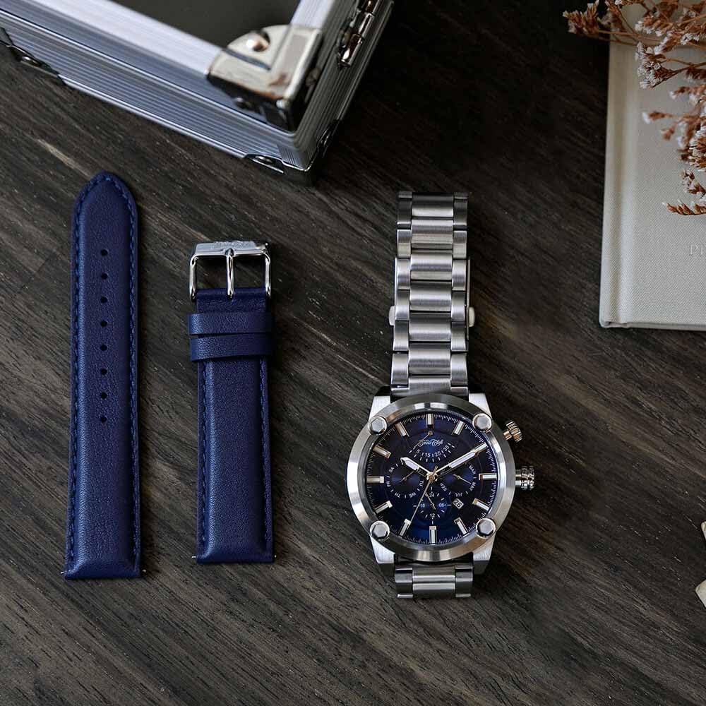 Trois Clefs Mechanisches Automatikwerk mit Handaufzug, analoges japanisches Uhrwerk, Gangreserve, Kalender, Edelstahlarmband, 10 ATM wasserdicht, Leder