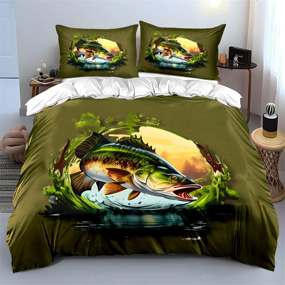 Fishing Themed Trio Set Multiple sizes kid's and adults' bedroom Exquisite 3PC bedding set gift