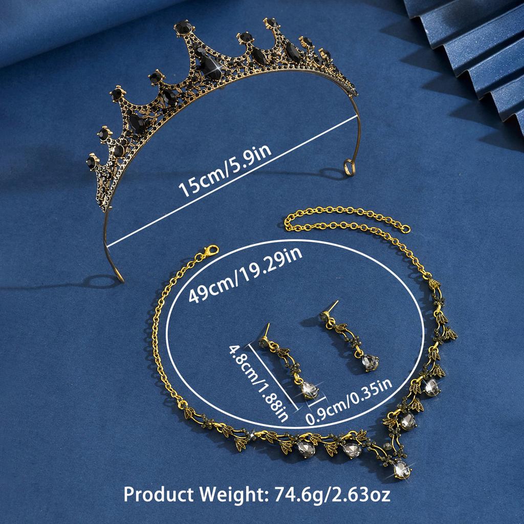 Bridal Necklace Earrings Set Chain Wedding Necklace Accessories Crown Necklace Earrings Three-Piece Wedding Bridal Headdress