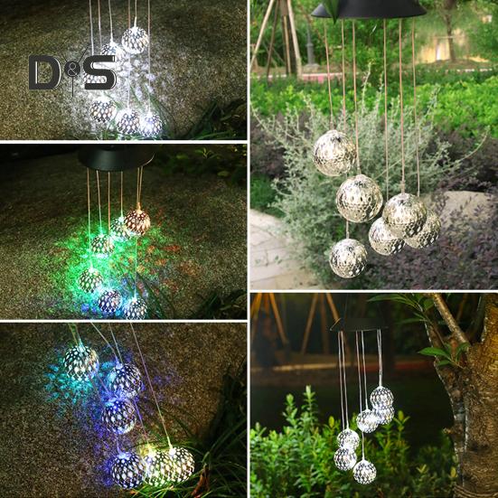 Solar Wind Chime Garden Metal Orb Wind Chime with Color-Changing Solar Lights Outdoor Decor Light-up Wind Chime for Porch Patio Balcony Decoration
