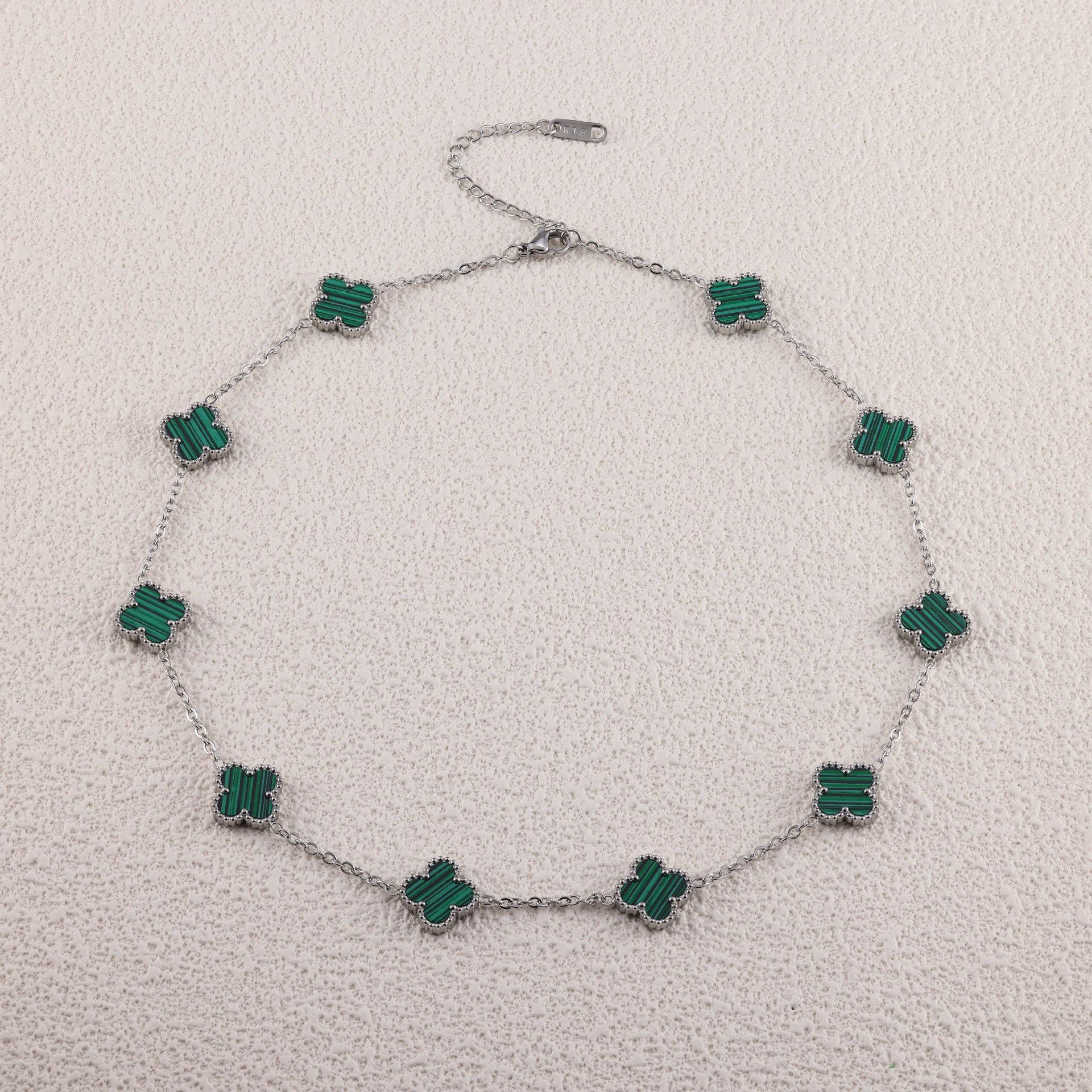 

Ожерелье-чокер из титановой стали с четырёхлистным клевером 13 мм и десятью цветами, роскошная мода, не теряет цвет, для мужчин и женщин