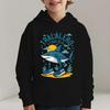 KidsCasual HoodedPullover Sweatshirt,Eye-catching Funny Shark Character Retro Sunset Print,Soft Fabric, Suitable For Kids Daily And Weekend Activities