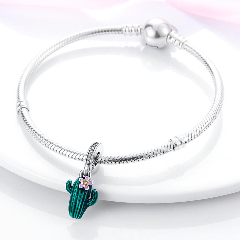 Pingente Charm Conta Cobre Cacto Flor Rosa Pingentes Servem Pulseira Original Para Fabricação de Joias Presente de Dia dos Namorados