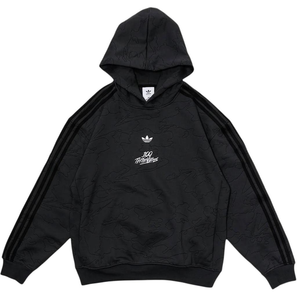 Adidas Originals X 100 Thieves Collaboration SS25 Casual Comfortable Pullover Hoodie Unisex hoodies Black JM3258