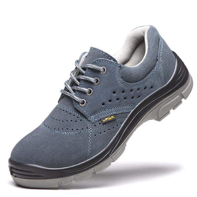 plus size men's leisure breathable summer steel toe caps work safety shoes cow suede leather security shoe worker safe boots man