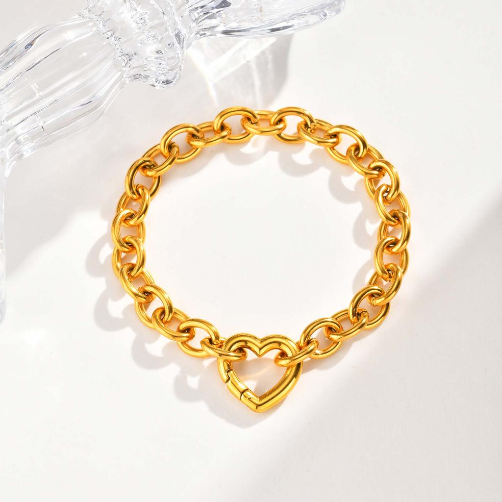 Chunky Heart-Shaped Clasp Necklace for Women Stainless Steel Round Rolo Chain Necklaces High-Quality Jewelry Gift