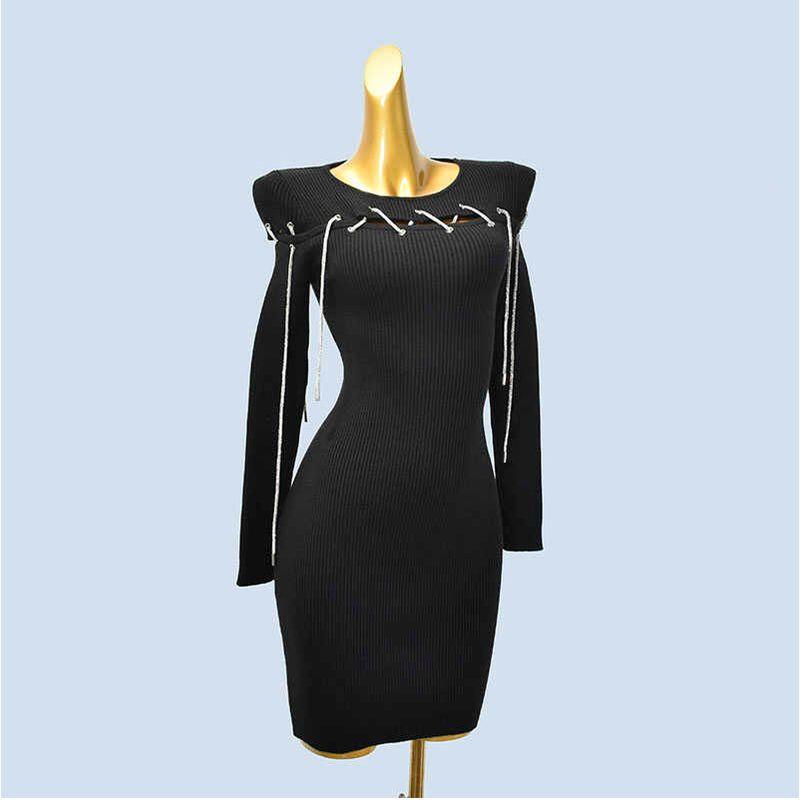 

Withdraw from Cupboard Good Goods Soft Glutinous Knitting Dress Female Autumn and Winter Thick Silm Slimming Inner Elegant Fancy Black Dress Black